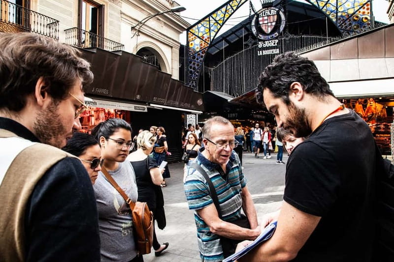 Barcelona: Markets Tour With Food and Wine Tasting Upgrade - La Rambla and the mosaic on the promenade