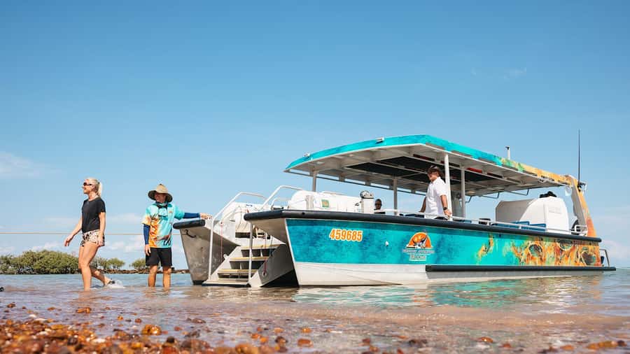 BROOME: SCENIC & PREHISTORIC CRUISE- Wine & Gourmet Platters - Boarding the Brahminy Kite