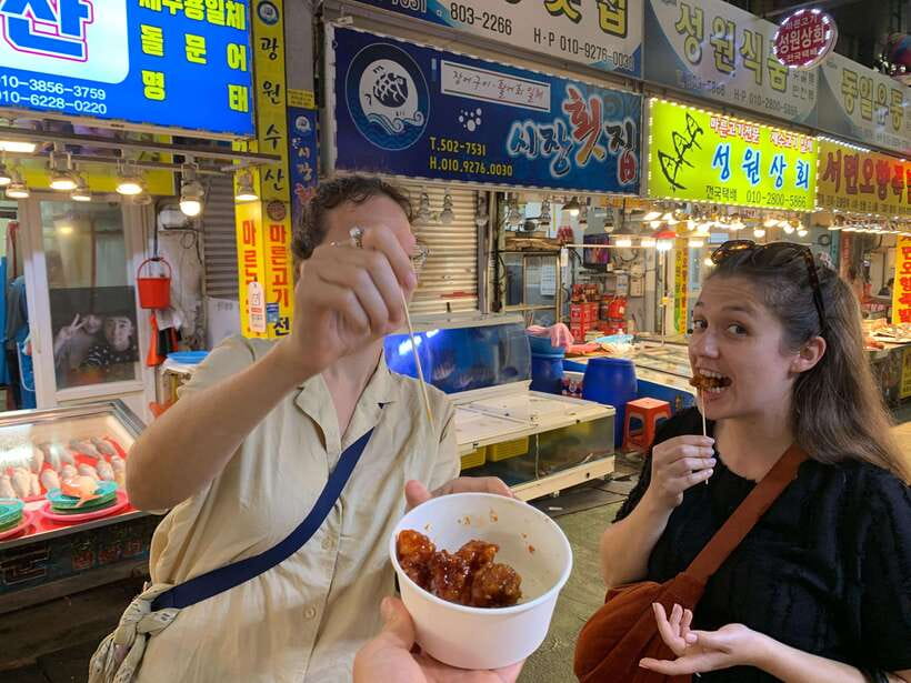 Busan: Food Market Tour, Smash Seafoods and Street Foods - BIFF Square and Busan street snacks