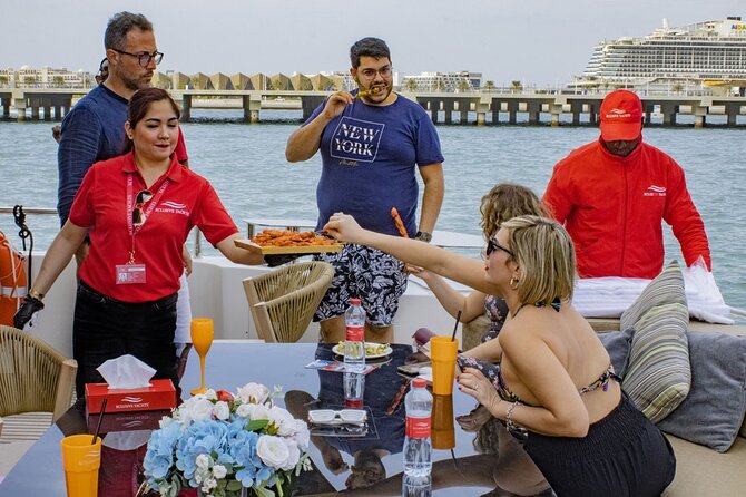 Dubai Harbour Super Yacht Experience with gourmet & Drinks - Music, commentary, and atmosphere