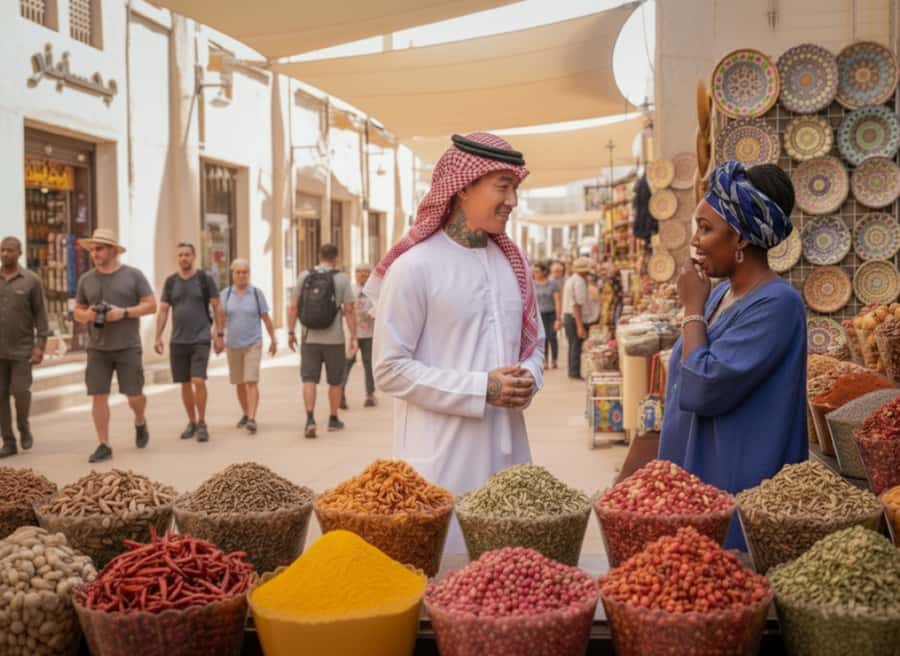 Dubai: Old Town, Street Food, Creek, Souks, & Emirati House - Al Seef, the mosque, and the Wall of Old Dubai