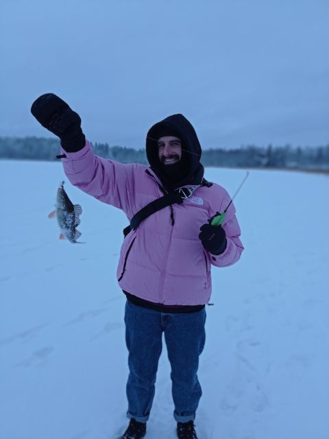 From Helsinki: Bodom Lake Ice Fishing with Food & Drinks - Learning to drill your first fishing hole