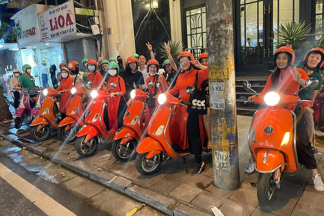 Vespa Female Ao Dai riders Night Street Food + See Train Street - Starting in the Old Quarter at 6:00 pm